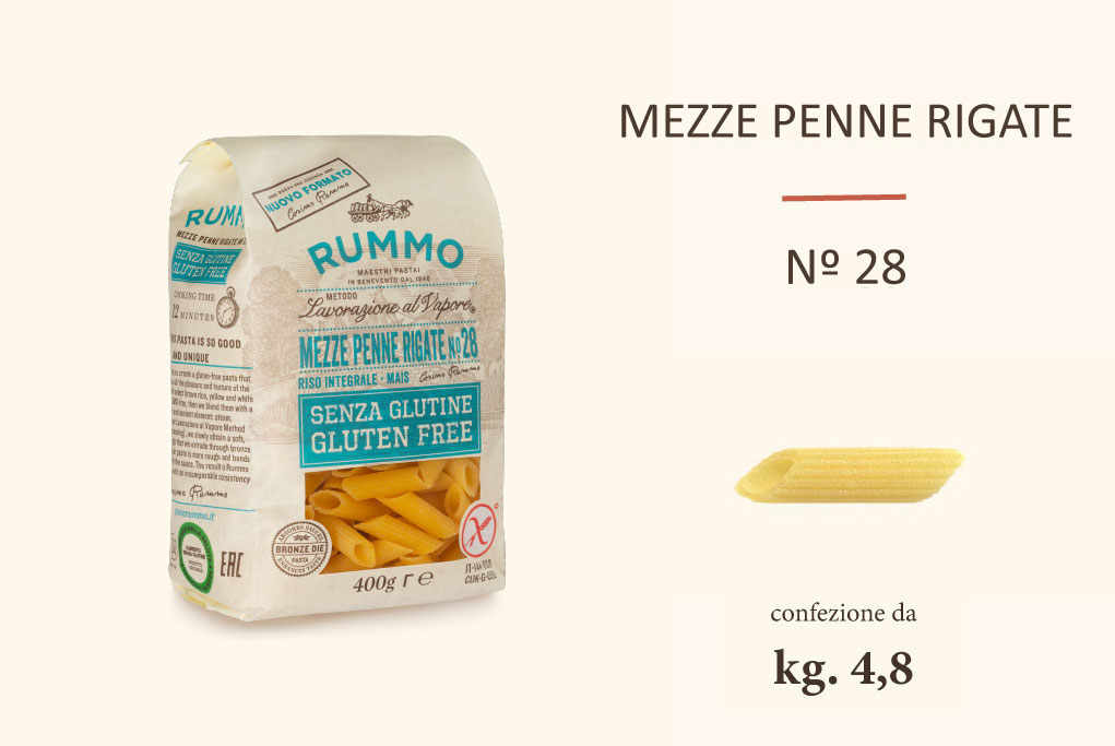 Rummo Mezze Penne Rigate n.28 - Senza Glutine - 12x400gr.